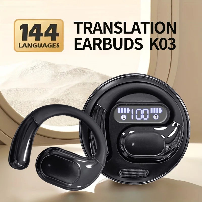 AI Smart Real-Time Translation Headphones 100+ Languages LED Power Display Ear Hook Design for Business Office Travel Earbuds