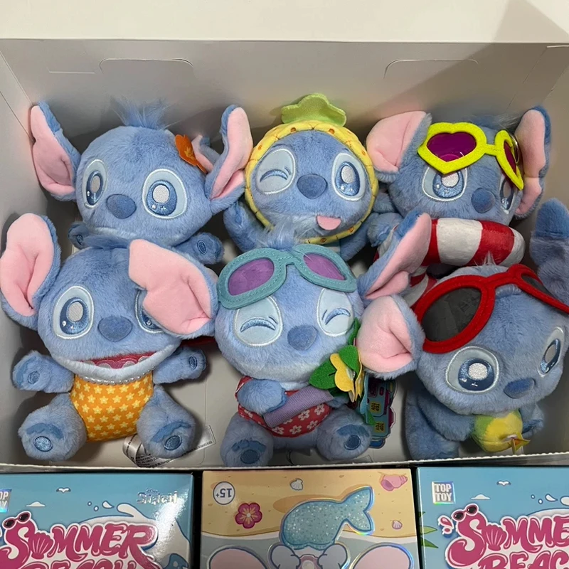TOPTOY Stitch Serie Playa de Verano Caja Sorpresa Figura de Anime de Stitch Adorable y de Moda Bolsa Sorpresa Colgante de Juguete Llavero Misterioso de Juguete