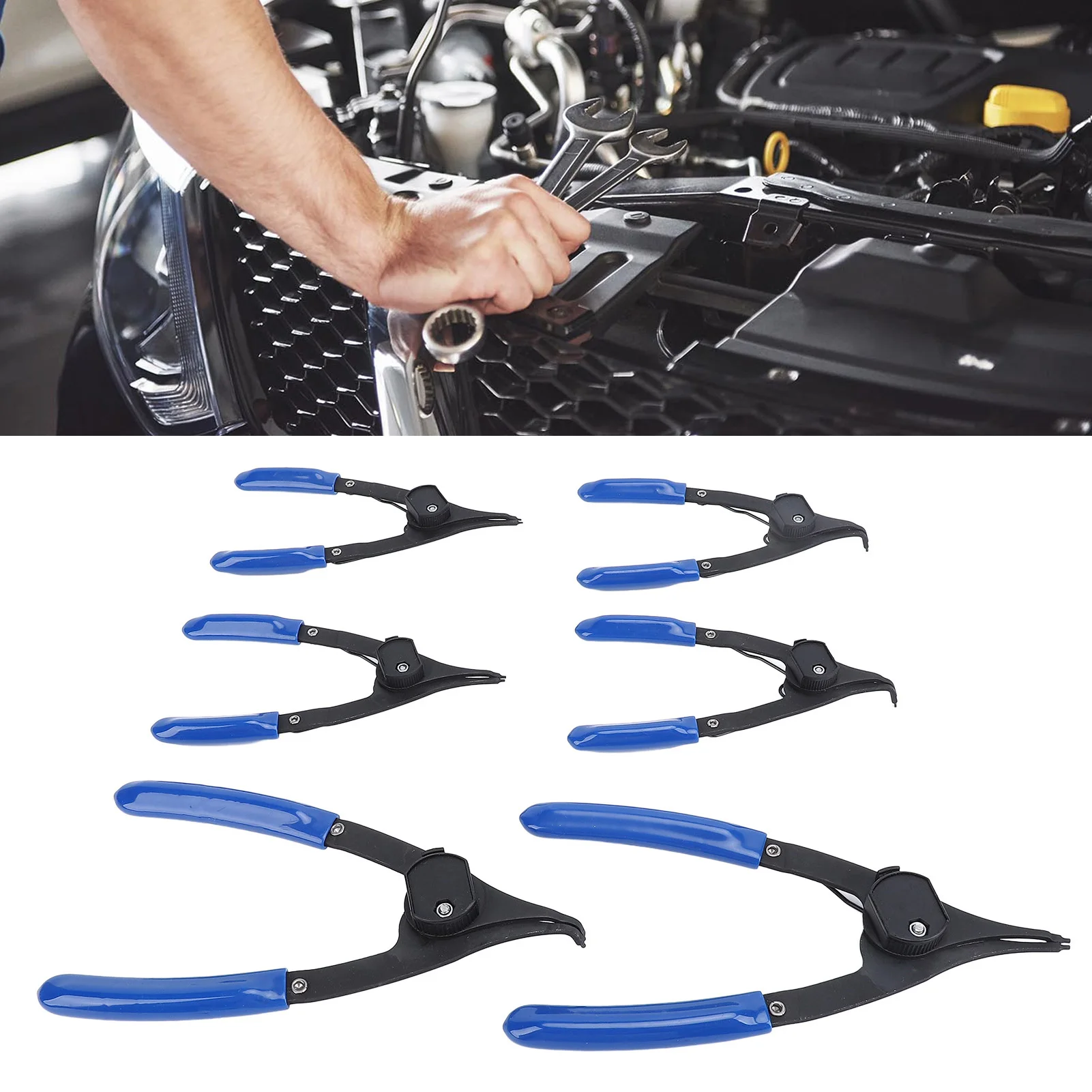 

6PCS Snap Ring Pliers Set 6in 8in Metal Adjustable Internal External Retaining Ring Pliers for Vehicles