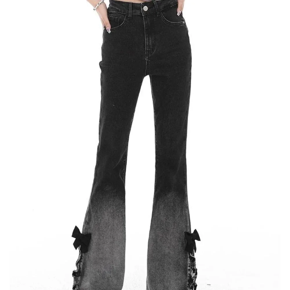 Flare High Waist Shot Trousers Blue Pants for Woman With Pockets Black Bell Bottom Women's Jeans Flared Spring Z 2000s Y2k Pant