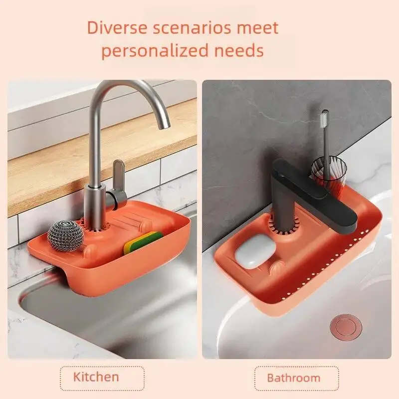 

Sink Faucetrackwith Draining Tray Splash-Proof Drainage Storagerack Kitchen Andbathroom Countertopsoap Matdraining Hangingbasket