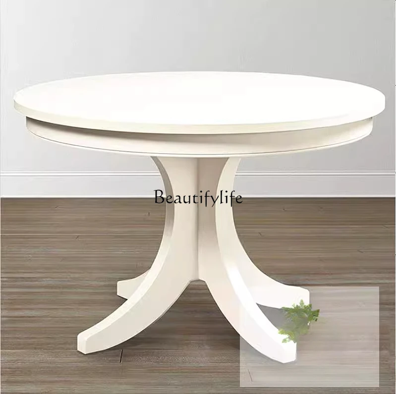 Simple American postmodern all-solid wood round dining table small apartment