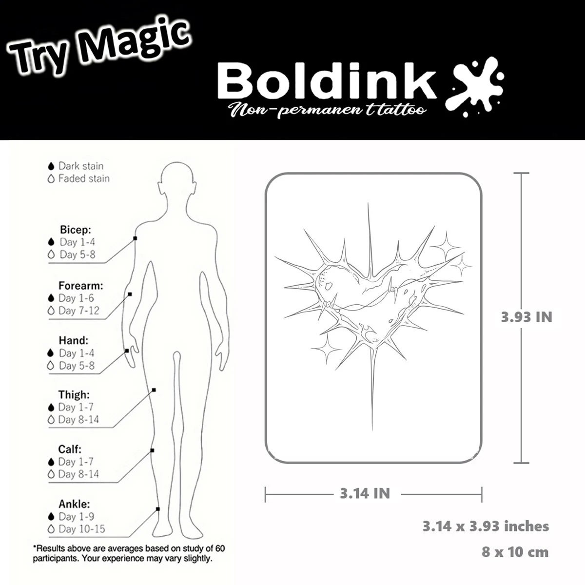Thorned Lov Boldink Temporäres Tattoo, Letzt bis 15 Tage, neue Technologie, magischer, wasserfester, semi-permanenter Aufkleber.