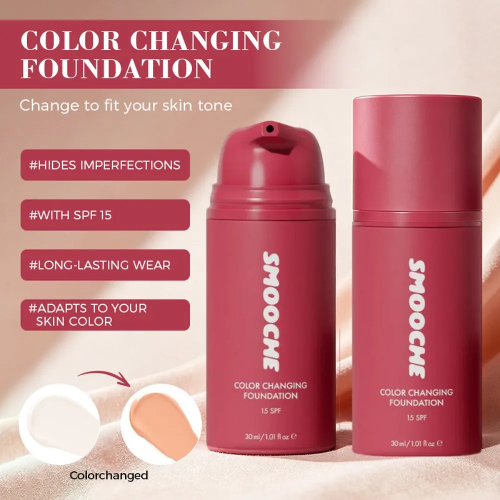 Fond de Teint Magique Hydratant SMOOCHE à Changement de Couleur, Léger, Imperméable, Longue Tenue, Auto-Adaptatif au Teint