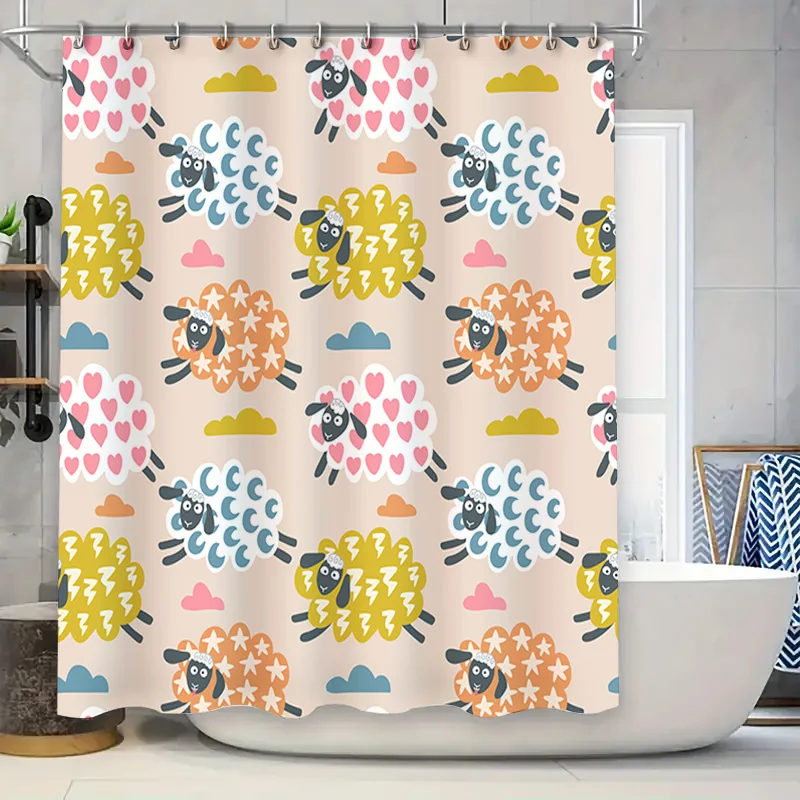 

Animal Pattern Shower Curtain Set Bathroom Decor Waterproof Printing Fabric Sheep Design Multicolor (180x180cm)