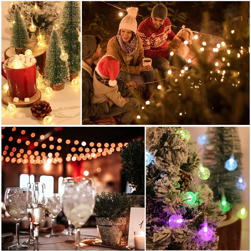 USB Powered RGB LED String 10M 60Leds Crystal Ball Christmas Light Remote Control Waterproof Holiday Wedding Party Decoration