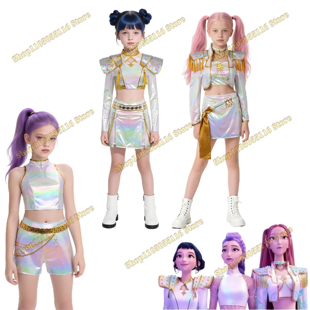 

K-Pop Demon Hunters Zoey Rumi Mira Children White Gold Cosplay Costume Stage performance Role Play Halloween Carnival