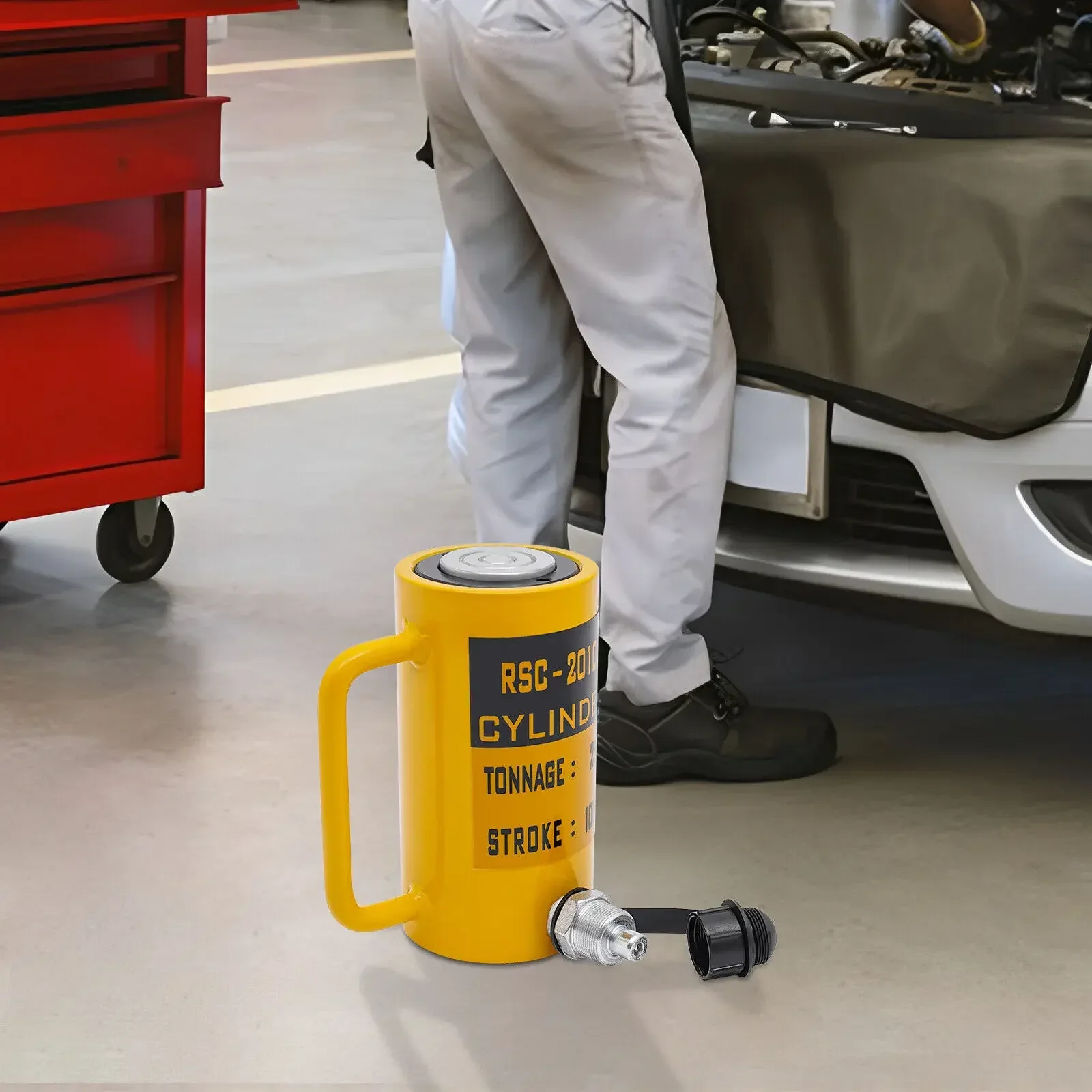 20T 油圧リフティングシリンダー – 容量 44092 ポンド、100mm/4 インチ黄色の重荷重ジャッキ