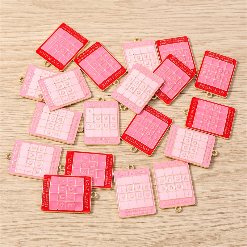10 Stück 23 x 33 mm niedliche Emaille-Liebesherz-Buchstaben-Quadrat-Charms-Anhänger für Schmuckherstellung, Halskette, Ohrringe, Valentinstagsgeschenke – Detail 9
