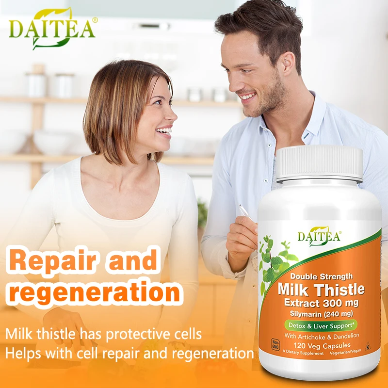 Mariadistelextractsupplementen, Silymarin, dubbele sterkte, levergezondheid, ondersteunt leverfunctie, detox, niet-GMO, vegetarisch