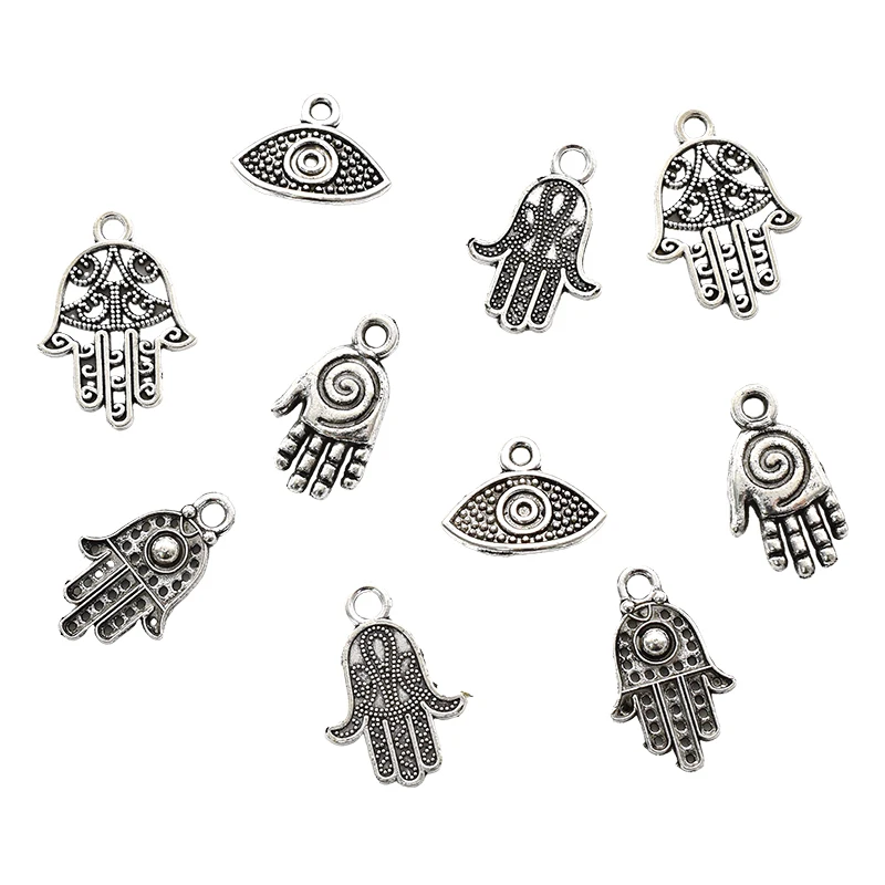 20pcs Mixed Vintage Hand Evil Eye Charms Alloy Metal Hamsa Pendants For DIY Bracelet Necklace Accessories Jewelry Making