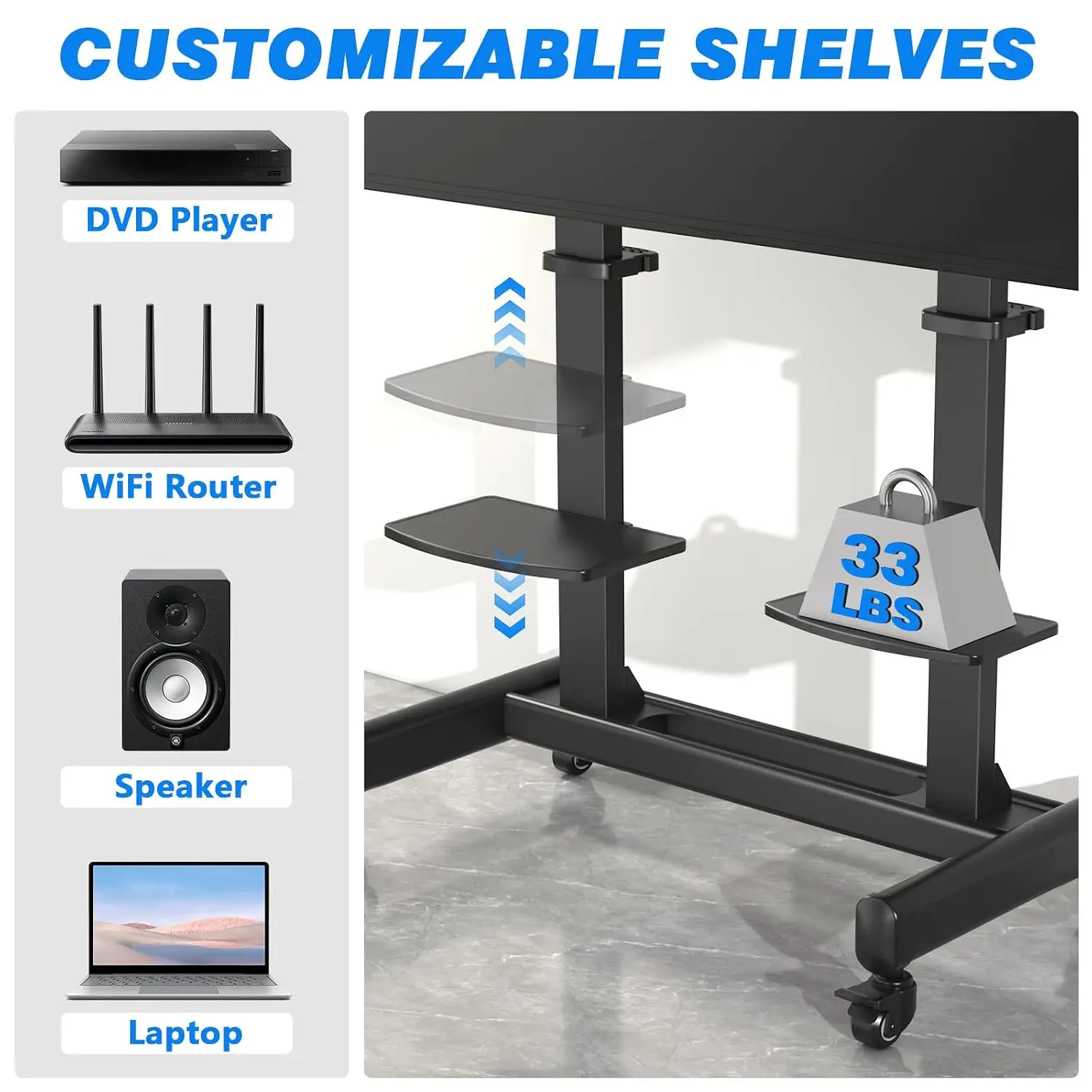 Heavy Duty Rolling TV Stand for 65-120 Inch TVs up to 310 lbs