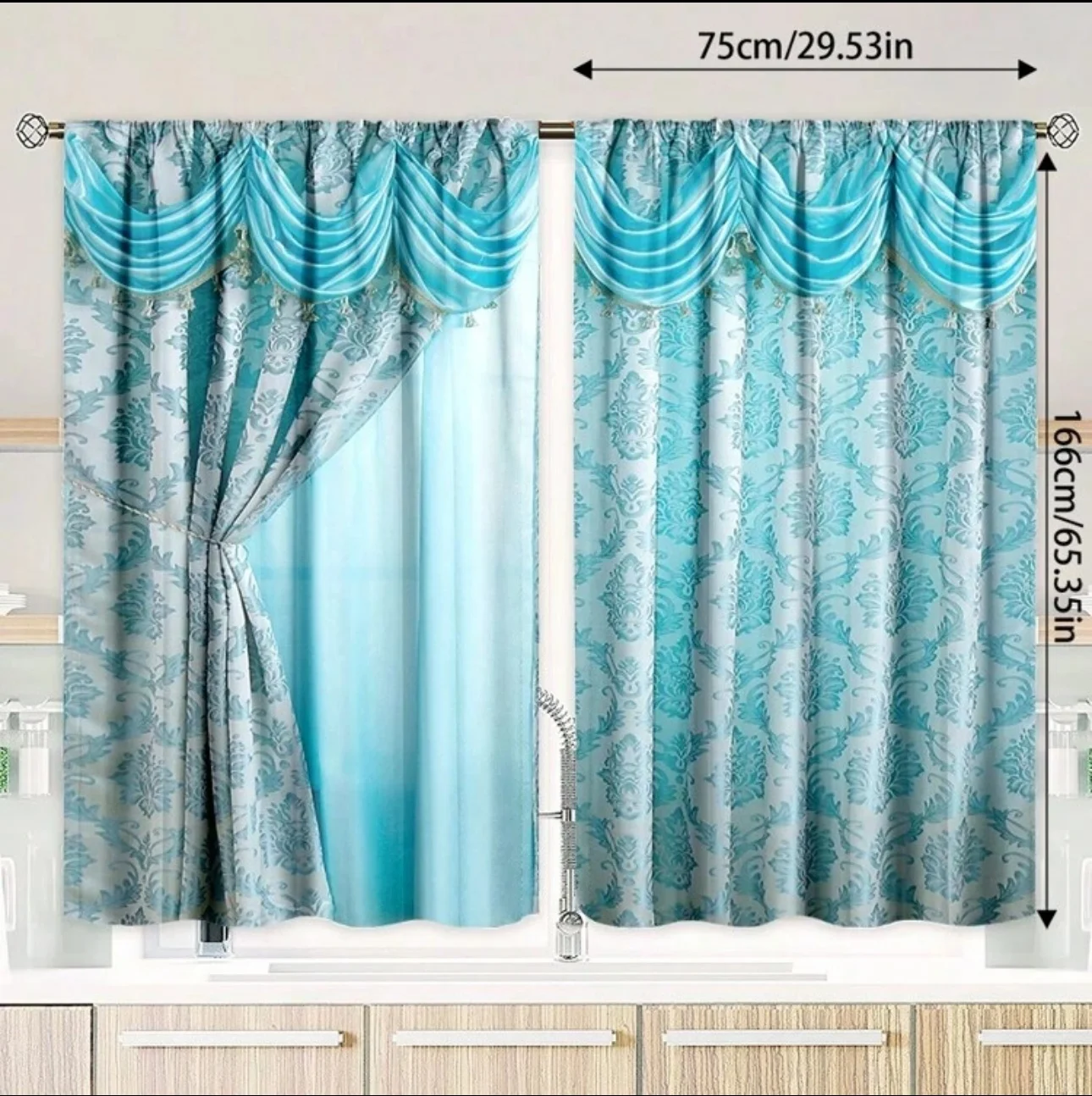 قطعتان - ستائر مطبوعة بنمط خلفية كاذبة على شكل زهرة زرقاء، غرفة النوم وغرفة المعيشة، ديكور المنزل، ديكور الغرفة #2