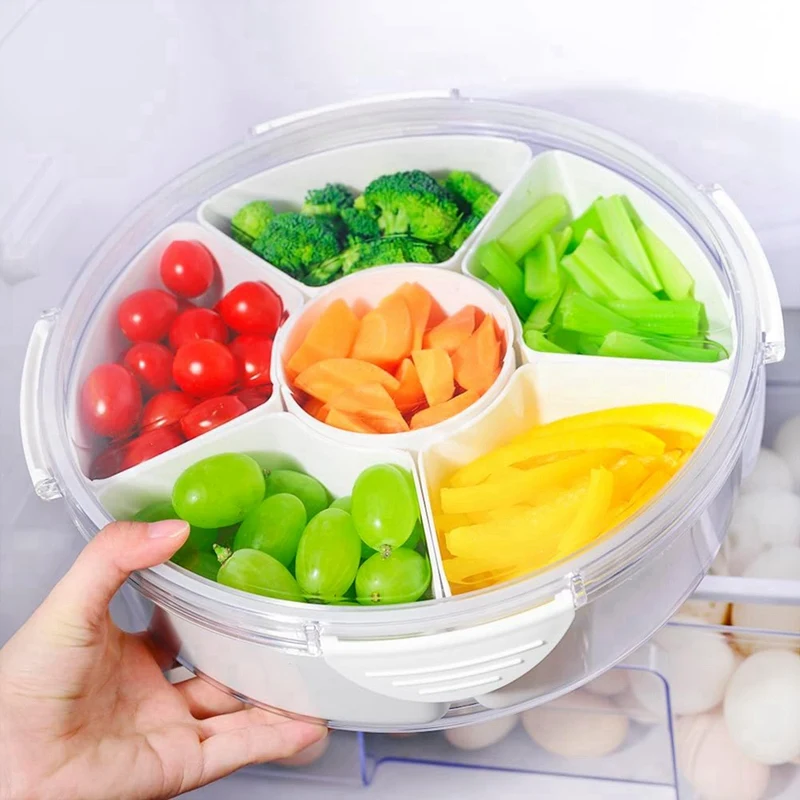 

Veggie Tray With Lid - Divided Snackle Box Container With 6 Compartments For Party Serving Platter, Fruit Tray, Snack