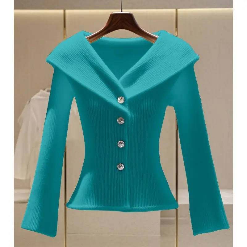 2024 Autumn New Chic Slim-fit Versatile Commuter Long Sleeve Niche Fashion Solid Color Knitted Sweater Cardigan Top