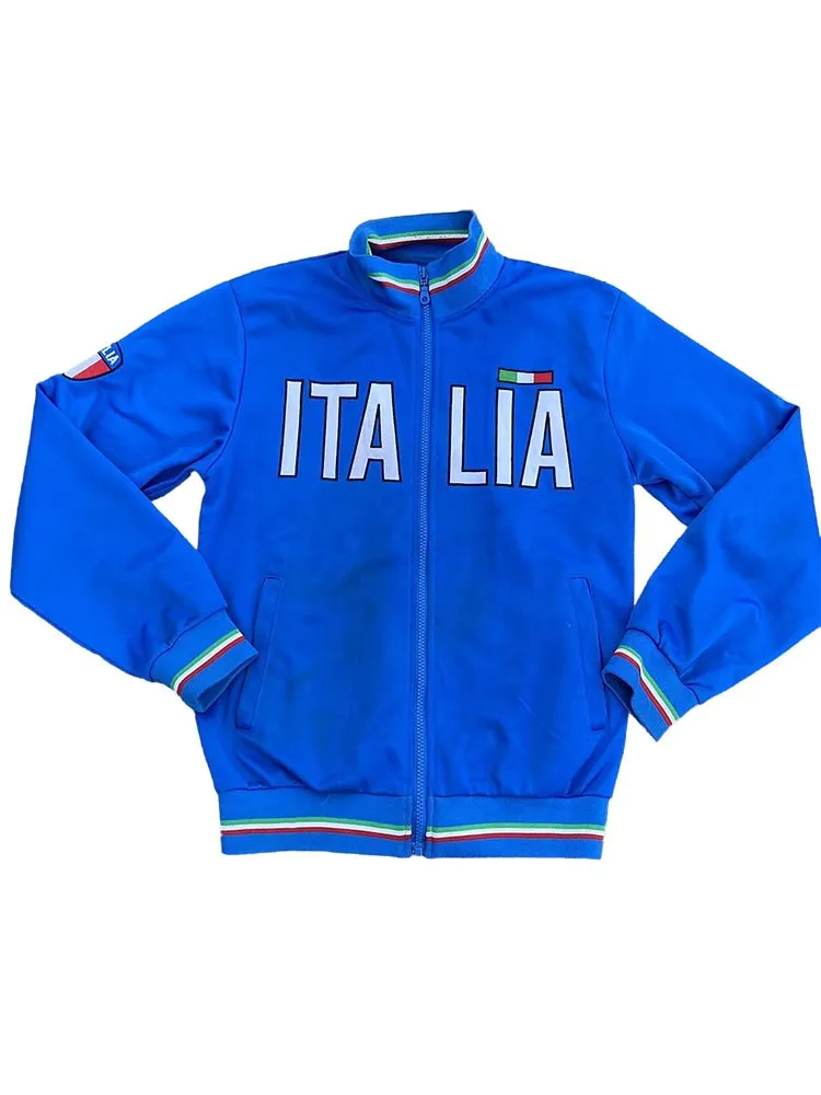 Aesthetics 2000s Women\'s Autumn Italian Flag Blue Large Sweatshirt Y2kStreet Trend Long Sleeve Zipper Vintage Sweatshirt