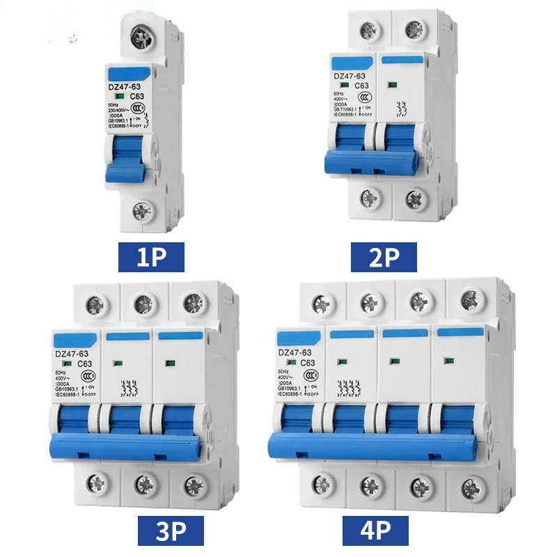 

DIN rail miniature circuit breaker DZ47-63 AC household circuit air switch 1P 2P 3P 4P MCB 6A10A16A 20A 25A 32A 40A 50A 63A
