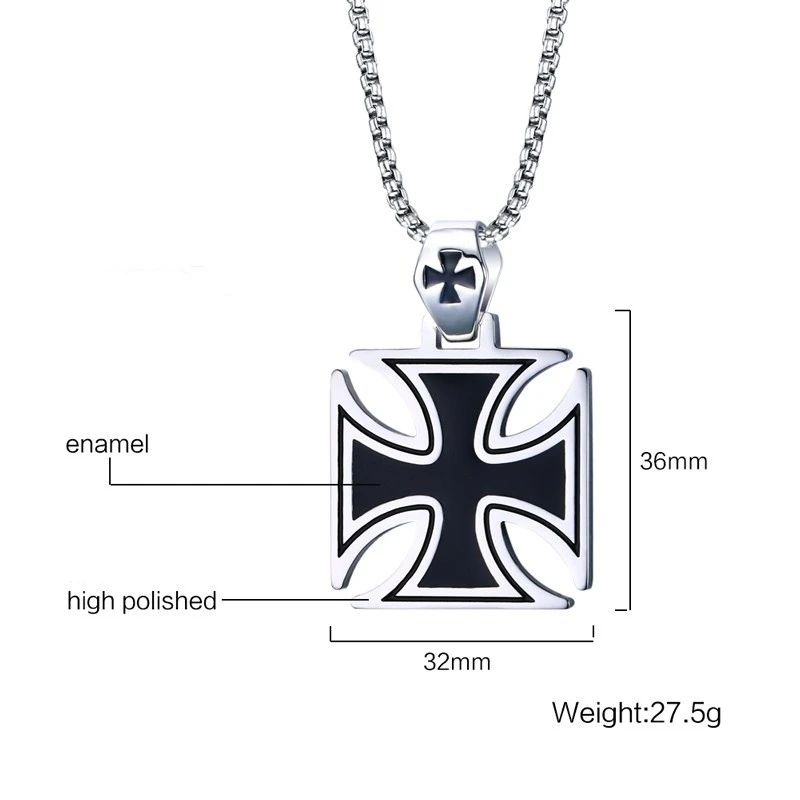 Punk Black Knight Cross Pendant Necklace for Men Fashion Casual Amulet Jewelry Gift