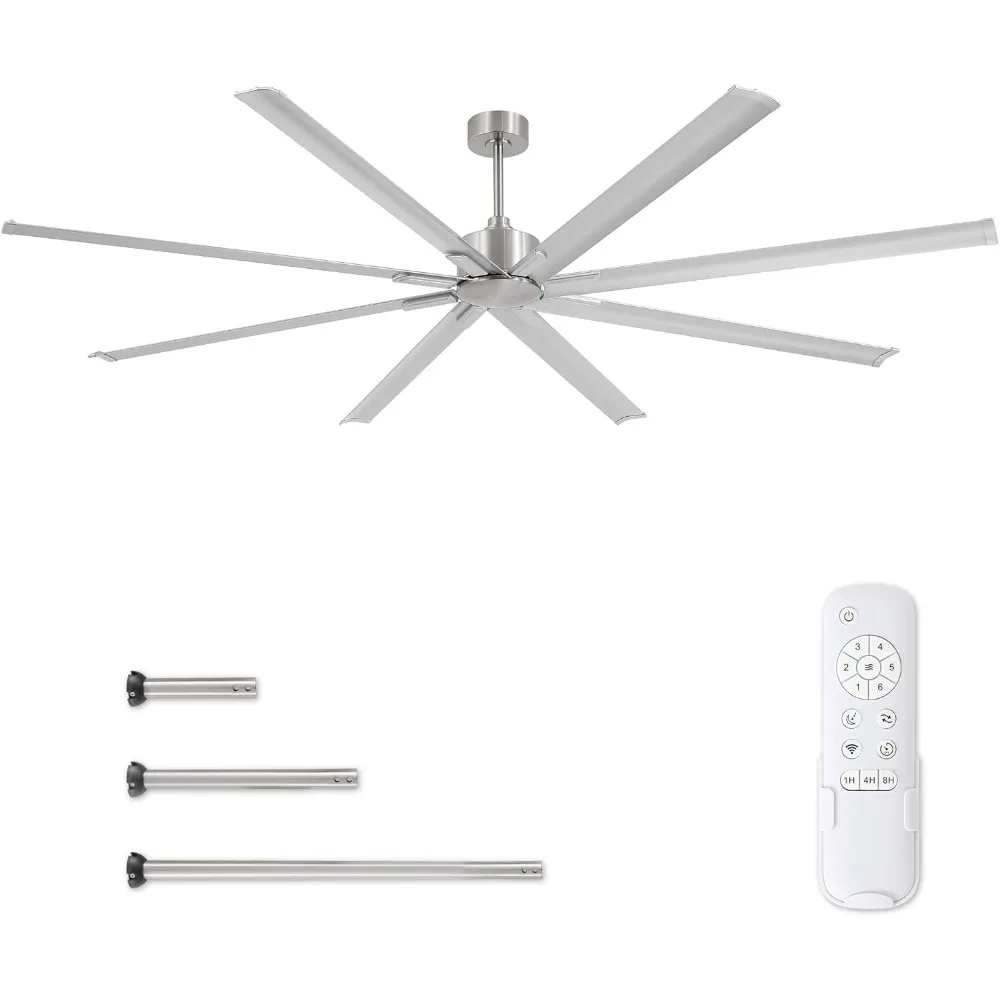 96 Inch Industrial Motor Ceiling Fan, Large Ceiling Fan with 8 Reversible Blades, 3 Downrods, 6-Speed Remote Control