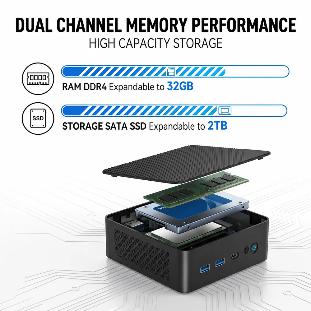 2026 미니 PC AMD 라이젠 5 3500U 32GB 램 2TB SSD 데스크탑 게이밍 사무용 미니 컴퓨터 윈도우 11 WIFI5 듀얼 4K 디스플레이 TYPE-C 썸네일 2