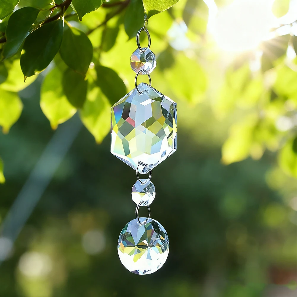 Faceted Crystal Sun Catcher Prism Pendant Hanging Ornament Rainbow Maker for Window Garden Balcony Decor Chandelier DIY