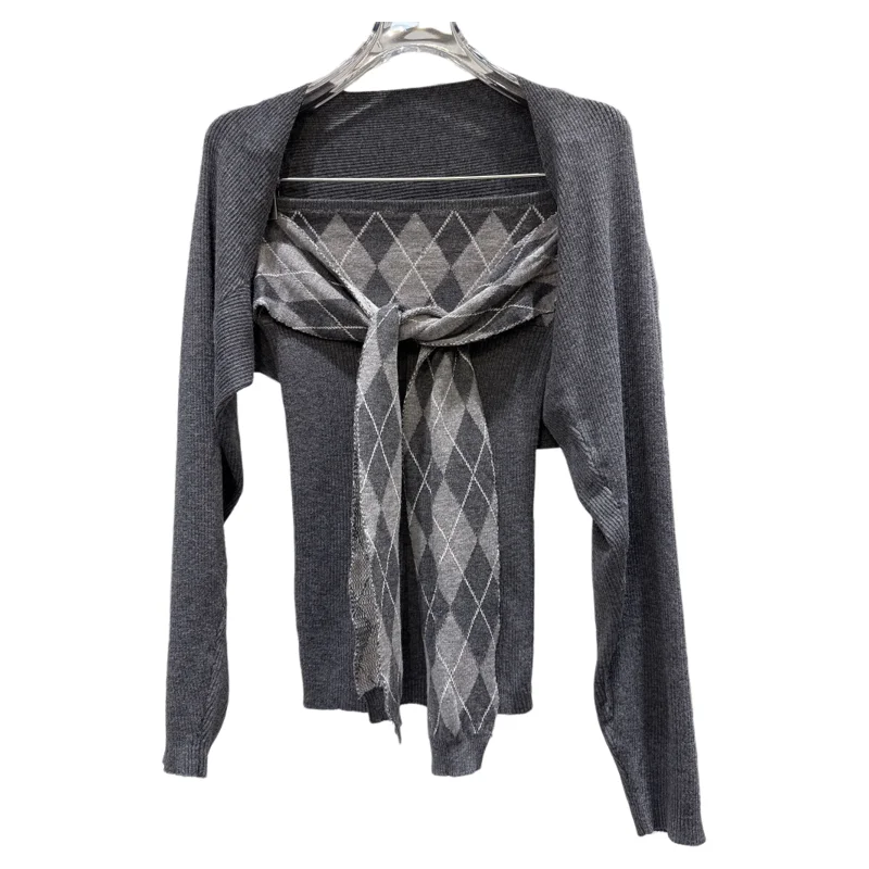 

Женский вязаный свитер в клетку Spicy Girl с запахом и укороченным топом Faion, осень 2025 г., V-Ne Long Sve Slim Fit Sle