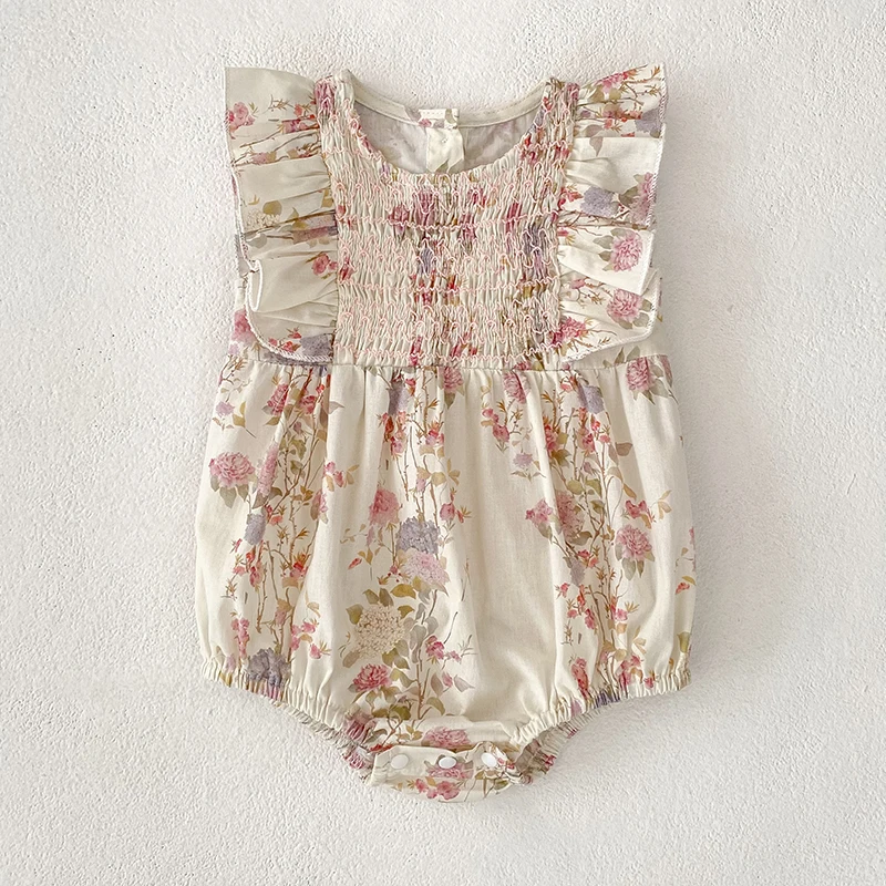 Baby Mädchen Strampler Neugeborene Kleidung Kinder Blume Fliegen Ärmeln Süße Blume Druck Prinzessin Infant Baby Mädchen Strampler
