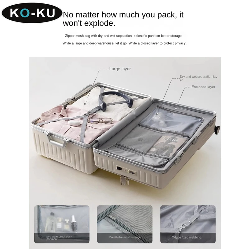 KO-KU 28-inch Suitcase Large Capacity 2024 New Multi-Function 24/26/26-inch Suitcase Trolley Case Password Box