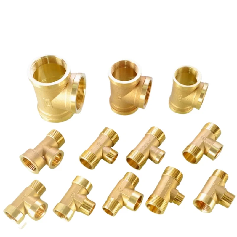 Pneumatyczna hydraulika mosiężna złączka rurowa gwint męski/żeński 1/8 "1/4" 3/8 "1/2" BSP trójnik typu złączki miedziane woda olej gazowy Adapter