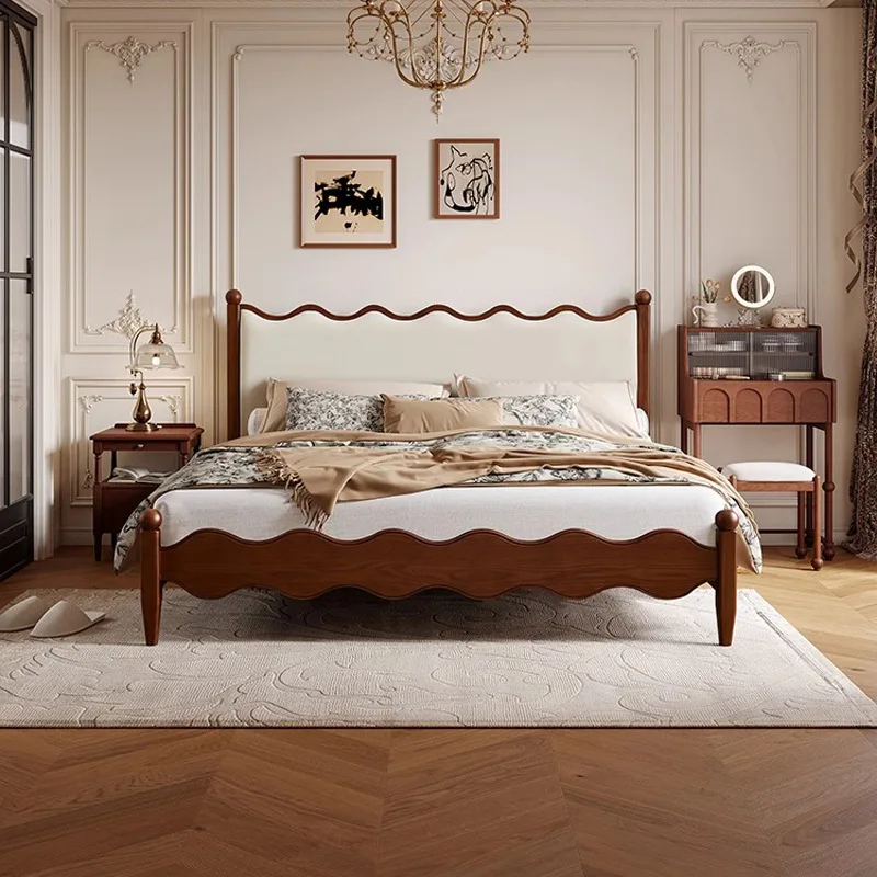 سرير ريترو كريمي فرنسي بطول 1.8 متر، سرير مموج، سرير مزدوج للشقة الصغيرة #2