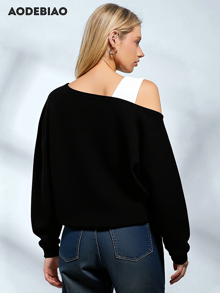 AODEBIAO Women Hoodie Autumn Winter Long Sleeves Fashion Solid Top Sexy Off-shoulder Casual Streetwear New Black Hoodie Women