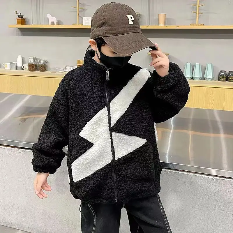 kIds Winter Plush Boys Jacket 2023 Spring Autumn Children\'s Outerwear Fashion Lambs wool Girls Biys Coat Kids Clothes