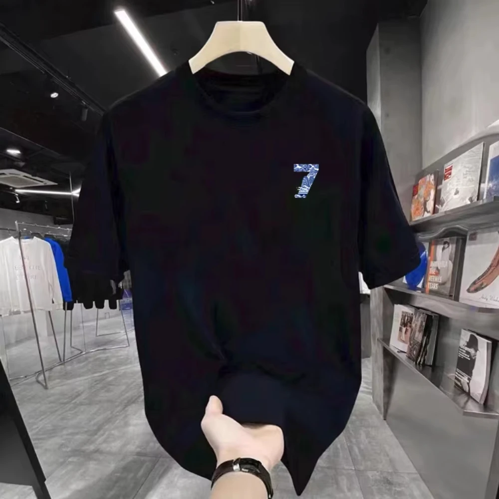 Summer Men's 100_ Pure Cotton Short-sleeved Hong Kong-styleins Trendy Brand American Retrocasualvers Oversized T Shirt