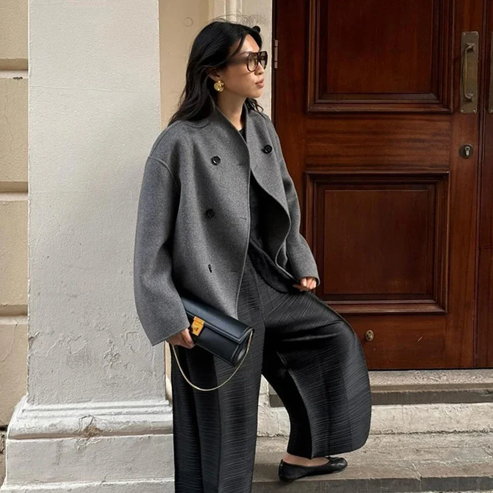 Casual Short Winter Coat Fashion Coat Double-breasted Coat Autumn Winter Coat Casual Short Coat Long Sleeve Coat