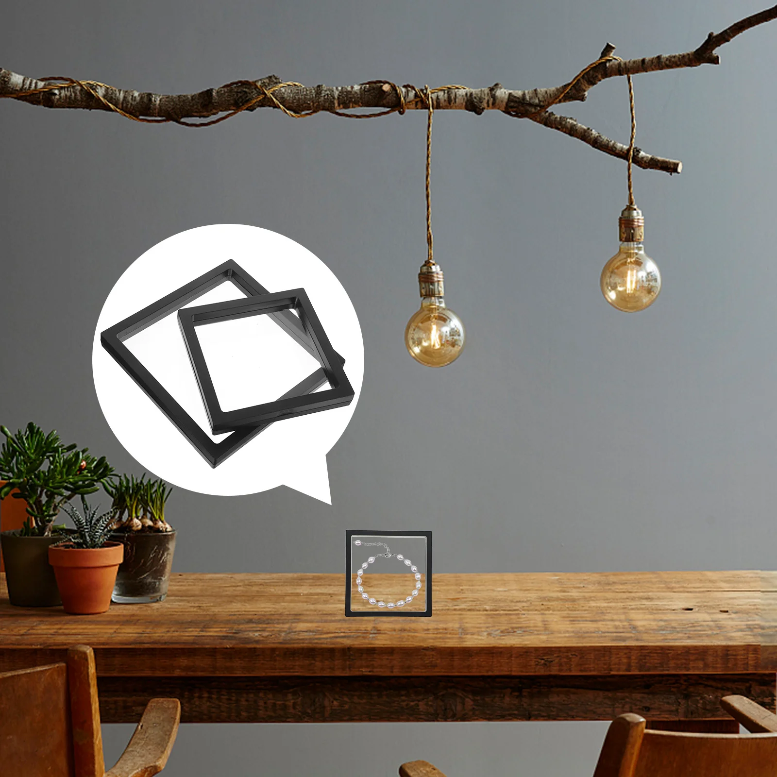 

2Pcs Jewelry Floating Frame Display Stand Suspended Jewelry Holder Stable Bottom Support Storage Case Organizer for Rings