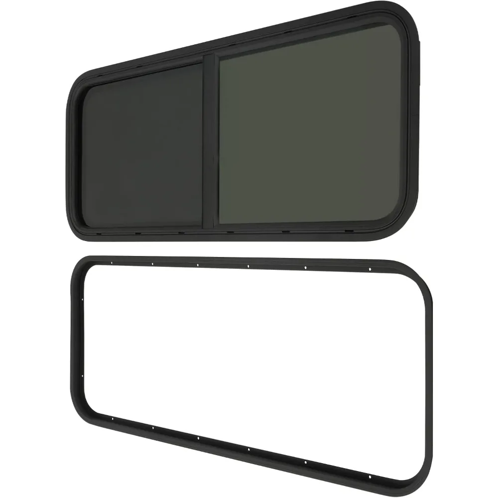 نافذة RV زجاجية منزلقة أفقية/عمودية، 42 وات × 22 ساعة، مع شاشة، أسود عالي الخصوصية لمقطورة التخييم S #1