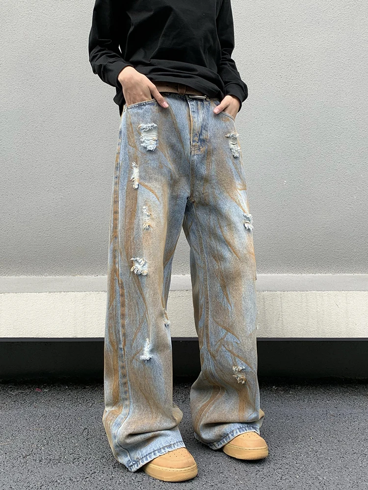 REDDACHiC Dirty Wash Blue Baggy Jeans Men Loose Fit Casual Harajuku Hip Hop Trousers Straight Wide Leg Pants Y2k Vintage Clothes