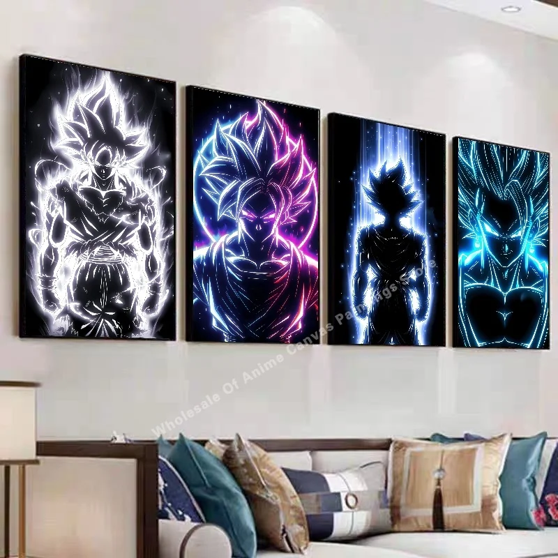Anime Dragon Ball Wukong Neonowy Efekt Światła Plakat Wysokiej Rozdzielczości Druk Obrazu Kreatywna Dekoracja Ścienna do Domu Obraz