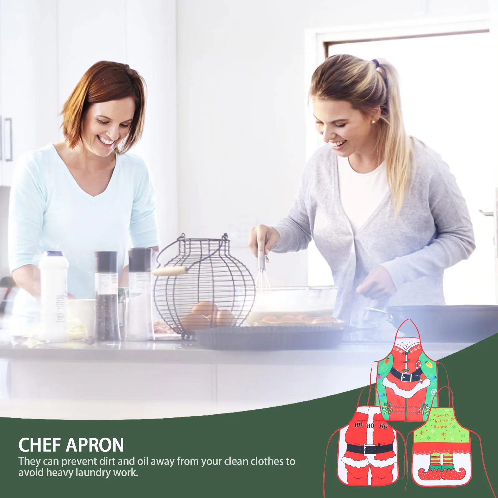 

3pcs Xmas Chef Aprons Christmas Theme Waterproof Kitchen Aprons For Cooking Baking Housework Oil Resistant Home