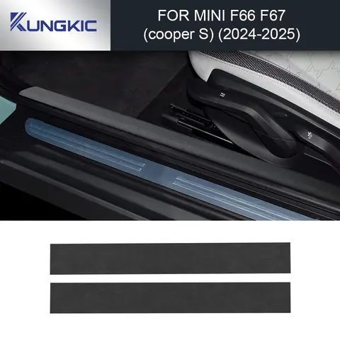 BMW 미니 쿠퍼 S F66 F67 2024 2025 PU 가죽 탄소 질감 데칼 액세서리 용 자동차 도어 씰 스티커 임계 값 보호기