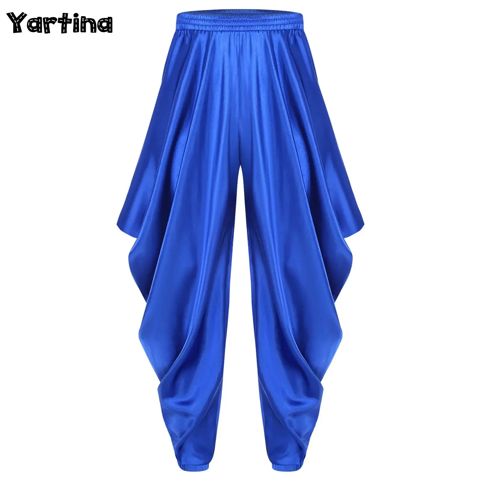 

Womens Arab Mythical Princess Fairytale Arabian Cosplay Costume Harem Pants Elastic Waistband Satiny Loose Halloween Trousers