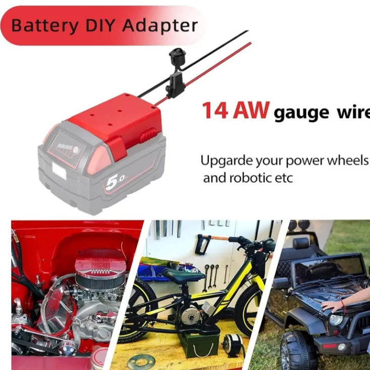 

Адаптер-переходник с предохранителем 14AWG для аккумуляторов Milwaukee 18V, адаптер для Power Wheels, провод с предохранителями, источник питания для радиоуправляемых машинок, игрушек, робототехники