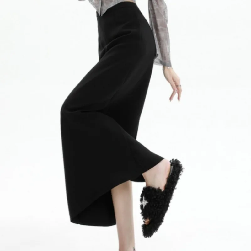 

Chic Skirts for Women Black Spring Summer High Waist Young Girls Casual Simple Korean Style Mid-calf Ins A-line Elegant Slit