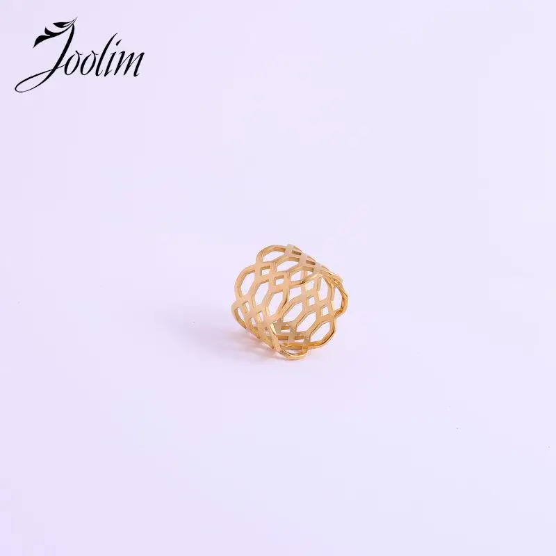 Joolim 쥬얼리 여성용 하이엔드 PVD 변색 없음, 영구 레트로, 다색 와이드 할로우, 다층 스테인레스 스틸 핑거 링