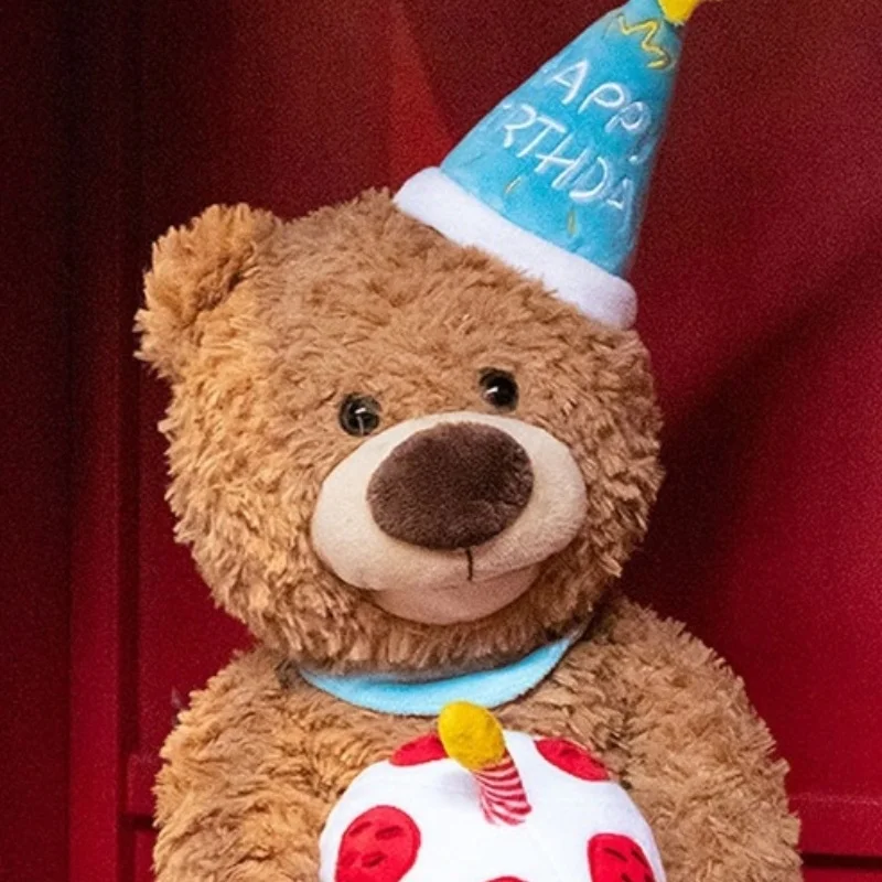 Ours en peluche électrique mignon avec chapeau d'anniversaire, jouets éducatifs précoces pour bébé, jeu coule chantant, décoration d'intérieur, cadeau pour enfant, 35cm