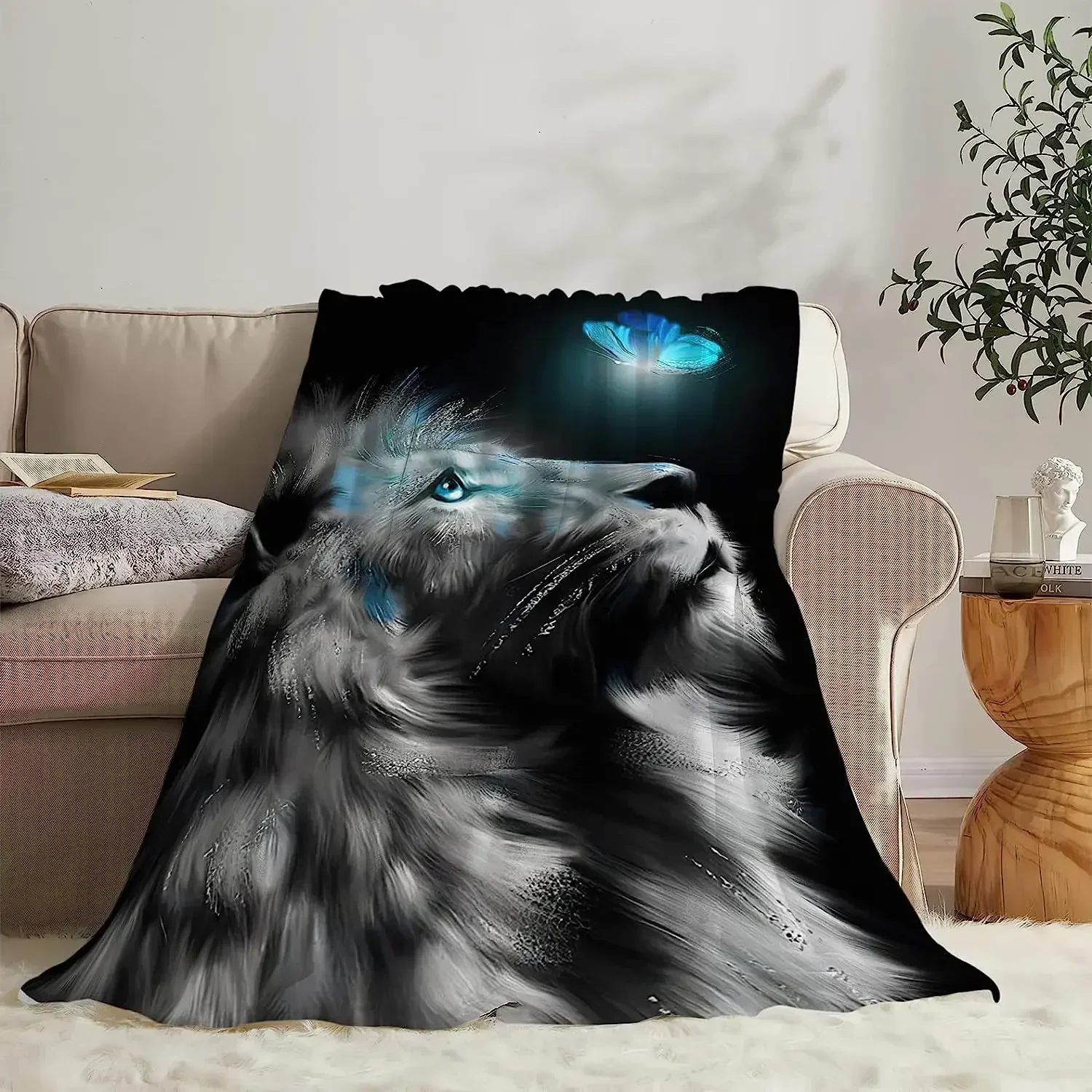 

Butterfly Lion BlanketSoft Cozy Fleece Throw Blankets Lightweight Plush Flannel Blanket for Kids Bed Sofa