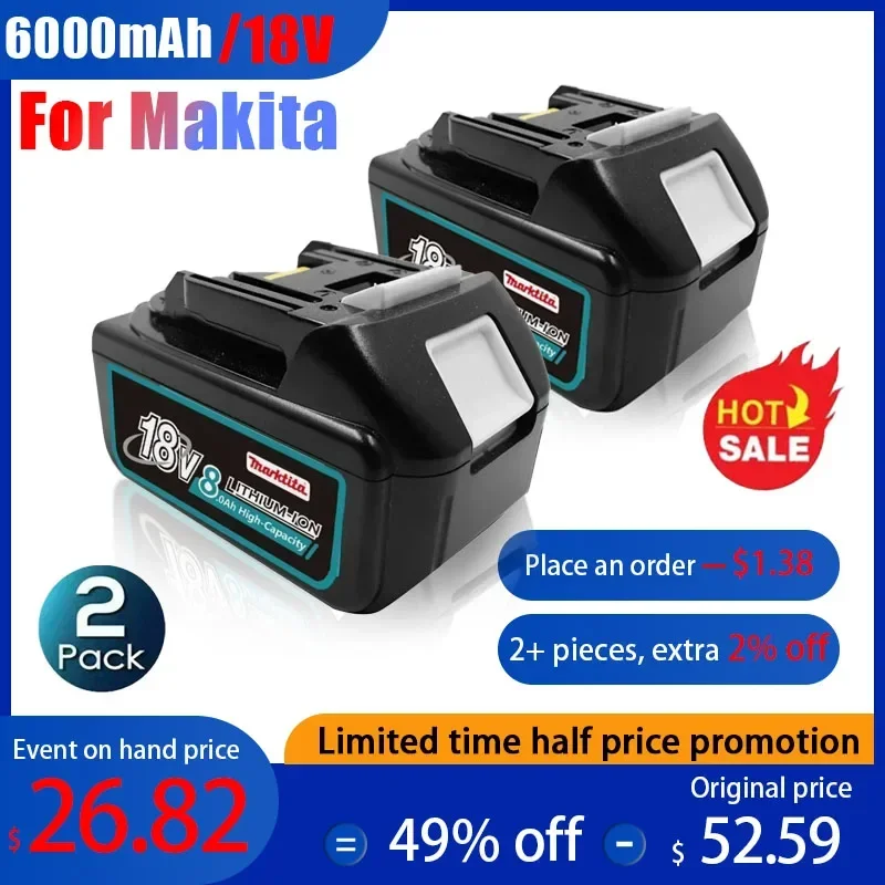 

Genuine for Makita 18V 6Ah Battery Li-ion rechargeable Replacement Battery BL1850 BL1860B BL1860 BL1840B BL1830B BL1830 LXT-400