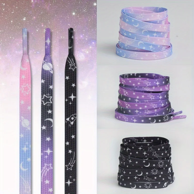 2Pcs Fashion Stars Moon Shoelaces Flats Sneakers Laces Sports Shoelace 100CM 0.8CM Width Shoes Accessories