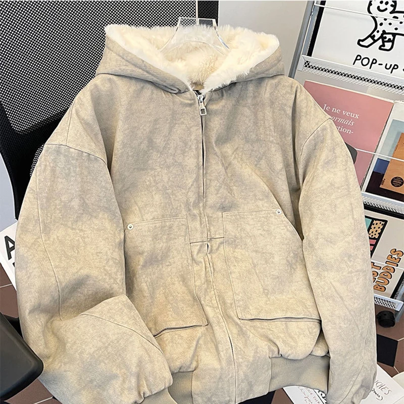 الشتاء الرجال مقنعين جاكيت من الصوف موضة المتعثرة الربط معطف سميك الأمريكية عادية فضفاض الشارع نمط الذكور سترات قطنية #6