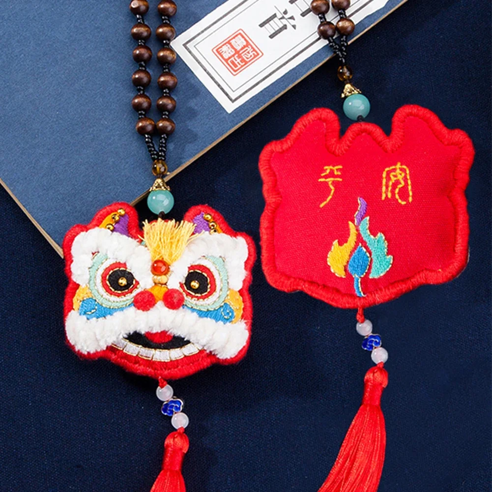 Dancing Lion DIY Embroidery Handmade Necklace Women Protective Talisman Bags Couples Cute Pendant Amulet Cross Stitch Sachet